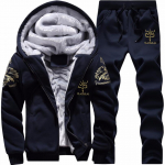 Spordidress Meeste Talvine Jooksu Kaheosalised Komplektid Puuvillane sisemine fliis Paks kapuutsiga 2PC jope p&uuml;ksid Sport s&ouml;rkkost&uuml;&uuml;mid L sinine