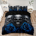 Moodne uus sinine roosi kolju prindiga voodipesukomplekt Pehme mugav tekikott k&uuml;lalistetoa jaoks (1*Tekikott + 2*padjap&uuml;&uuml;r) 2PCS Pillowcase48x74