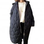 S&uuml;gis Talv Naiste Jakk Kapuutsiga Lukuga Rombi Tekstuur &Otilde;huke Polsterdatud Pikkade Varrukatega must