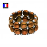Compagnie G&eacute;n&eacute;rales des Perles - Bague 2 Rangs V&eacute;ritable Perle de Culture d'Eau Douce Bouton Chocolat Taille R&eacute;glable - Bijou Femme