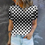 Must valge polka t&auml;ppide mustriga igap&auml;evane Fallow Style naiste sumerriided Suurem&otilde;&otilde;tmeline T-s&auml;rk l&uuml;hikeste varrukatega mugavad topid S-8XL 4XL