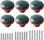 Vintage &Uuml;mmargused Kapi Nupud Glasuuritud Keraamilised &Uuml;mmargused Nupud Kummutisahtlile, Antiikne Sahtlit&otilde;mbek&auml;epide Kodu Dekoratsiooniks Uksek&auml;epidemed 6pcs