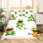 Kawaii Frog tekikott King Queen Cartoon loomateemaline voodipesukomplekt Naljakas metsloomade kattekott Lastele Magamistoa pehme tekikott EU Single(135x200cm)