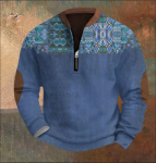 Meeste Retro Casual gradienttr&uuml;kiga kampsun L sinine