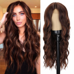 Pikk must laineline parukas naistele 26-tolline pikk lokkis parukas Naturaalse v&auml;limusega s&uuml;nteetilisest kuumuskindlast kiust must parukas igap&auml;evaseks peol kasutamiseks 65cm