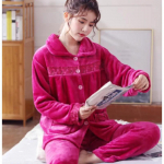 Flanellist naiste pidžaamakomplekt, paksendatud korallifliisist pikkade varrukatega pidžaamakomplekt naiste pidžaama koduriided M