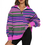 Naiste dressipluus moekas pikkade varrukatega triibuline tr&uuml;kiga poole lukuga dressipluusi pealmine osa L sinine