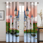 Euroopa stiilis lossikardinad T&uuml;drukutele Meeldivad Printsessi Lossikardinad 2 Paneeli Elutuba Magamistuba Laste Tuba &Otilde;ppetuba Dekoratsioon 50W130H(CM)X2PCS&Grommet Top