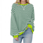 Naiste &uuml;lisuure triibulise v&auml;rviga blokeeriv pikkade varrukatega &uuml;mmarguse kaelusega spordis&auml;rk vabaaja avara liibumisega pullover s&auml;rk top L