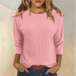 Naiste mood ja talvine vabaaja &uuml;mmargune kaelus, harjatud soonik, &uuml;hev&auml;rviline kolmveerandvarrukatega T-s&auml;rk naiste riided L must