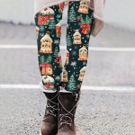 Naiste vabaaja j&otilde;ulupuu lumehelveste tr&uuml;kiga Slim Fit elastsed joogap&uuml;ksid k&auml;rbitud p&uuml;ksid XXL punane