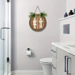 Unisex Restroom Sign Boy Girl in Use Rustic Wall Decoration Wood Toilet Door Decor Bathroom for