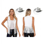 Naiste l&auml;&auml;ne kauboi kost&uuml;&uuml;m kunstnahast vestiga vest narmastega kauboi m&uuml;tsiga retro hipi cosplay teema peokost&uuml;&uuml;m S valge