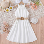 Lastemoe p&auml;itsed &otilde;lgadeta printsessikleit Suvine t&uuml;drukute armas varrukateta kleit 8Y valge