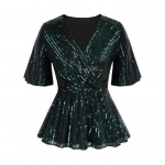 Naiste litritega topid V-kaelusega volangidega varrukad S&auml;ravad pluusid v&ouml;&ouml;kohalt pingul elastne all&auml;&auml;r XL tumeroheline v&auml;rv