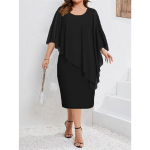 Naiste &uuml;hev&auml;rviline nahkhiirevarrukatega &uuml;mara kaelusega &scaron;ifoonist salliga slim-fit pluss suuruses midi kleit XXL must