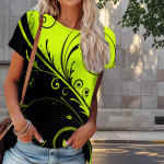 Naiste suvine T-s&auml;rk, leheprindiga, retromoe l&uuml;hikeste varrukatega t-s&auml;rgid, vabaaja tr&uuml;kitud topid XS lilla