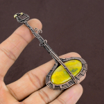 Guitar Bumblee Bee Jasper Handmade Copper Wire Wrap Pendant 3.82 t6g57