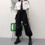Naiste gooti t&auml;navar&otilde;ivad p&uuml;ksid kettpunk Techwear mustad &uuml;lisuured Korea moe laia s&auml;&auml;rega p&uuml;ksid XXXL