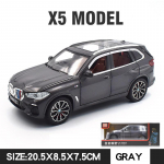 1/24 M&otilde;&otilde;tkava BMW X5 Sulamist Mudelauto Maastur Kogutav M&auml;nguauto Miniatuurne Sulamist Survevalu M&otilde;&otilde;tkava S&otilde;iduki Mudel Heli ja Valgusega M&auml;nguasjad Lastele Kingitus hall v&auml;rv
