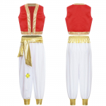 Poiste Araabia Prints M&auml;ngutegelane Cosplay Kost&uuml;&uuml;m Lahtine Vest P&uuml;ksid Komplekt Rolli m&auml;ngimine Halloweeni Kost&uuml;&uuml;mipidu R&otilde;ivastus punane