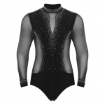 Meeste Ladina tantsus&auml;rgid Uus k&otilde;rge kaelusega pikkade varrukatega balleti tantsuleotard ballisaali tango rumba v&otilde;imlemise bodisuit tantsuriietus komplekt M must