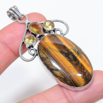Natural Tiger Eye, Citrine 925 Sterling Silver Jewelry Pendant 2.60 w5w61