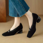 Naiste lilledega k&otilde;rged kontsad ruudukujulise ninaga seemisnahast kingad 2025 Br&auml;ndi trend Uued elegantsed kontorikingad Vabaaja k&otilde;nnipumbad Zapatillas Mujer 35 must
