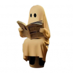 Ghost Reading Book Statue Cute Ghost on Toilet Reading Figurine Resin Halloween Decoration for Bathroom Desk Bookshelf Decor 1pc