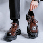 meeste mood ehtsast nahast kingad must pruun nikerdatud brogue kinga pulmapidu kleit hingav platvormjalatsid h&auml;rrasmees mehe 240 pruun
