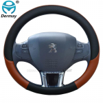 for Peugeot 208 2012~2018 DERMAY New Car Steering Wheel Cover Plaid Non-slip Hihg Quality Auto Accessories interior pruun