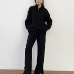 Naiste dressipluusid 2-osaline fliisvoodriga veerandlukuga pusa komplekt pullover top dressip&uuml;ksid puhkamiseks sobiv komplekt treeningkost&uuml;&uuml;m s&uuml;gis-talvised riided naistele S lavendel