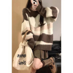 Retro triibuline oversized kampsun naistele Harajuku kootud kampsun vintage lai k&otilde;ik-&uuml;hes &scaron;ikk pusa topid t&auml;navamood S