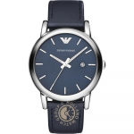 Emporio Armani Luigi Sinine Nahast Meeste Kvarts Analoogkell Kuup&auml;evaga AR1731 sinine