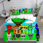 Uus 3D-tr&uuml;kiga m&auml;ngu Sprunki voodipesukomplektid Voodikate Tekikate Tekikate Padjap&uuml;&uuml;r 2-3 osaline komplekt Laste T&auml;iskasvanute Magamistoa Kaunistus 70x133cm 2pcs