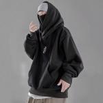 Meeste tikkimisega k&otilde;rge kaelusega dressipluus Ninja kapuutsiga S&uuml;gis Hip Hop Fliisist taskuga Streetwear &Uuml;legabariidiline kapuutsiga dressipluus M must