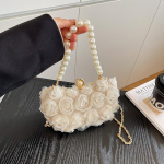Pulma&otilde;htune sidur Romantiline metallketiga crossbody kott P&auml;rlmutrist k&auml;epidemega sidur Elegantne pitslillega &otilde;htukott pulmadeks beež