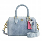 COACH k&auml;ekott Rowan 17 Br&auml;ndi logo V&otilde;tme signatuur Ripats Eemaldatav reguleeritav &otilde;larihm T&otilde;mblukuga sulgemine Denim Boston kott Crossbody V&auml;ike sinine