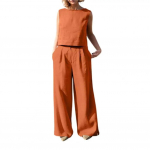 Suvine Vaba O-kaelusega &Uuml;laosa Laiade S&auml;&auml;rtega P&uuml;ksid Kaheosaline Uus Elegantne Pullover P&uuml;ksid Suvine &Uuml;likond Naised Harajuku Stiil Puuvillane Linane &Uuml;likond S oranž