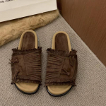 Suurused Tasselite Suede Korterid Suvi Uus &Uuml;mar Varvas Avatud Varvas Pehmed Libisevad Sandaalid 35 pruun