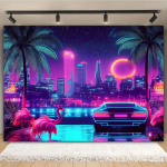 &Uuml;ks t&uuml;kk, neoon retro Miami 80ndate suvine disko troopiline teemaline taust, pol&uuml;ester, sobib pulmadeks (as the picture,100x150cm)