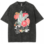 Romantiline roosimustriga puuvillane naiste T-s&auml;rk, pestud kunstdenim, oversized, poolvarrukatega, magus ja elegantne topp S