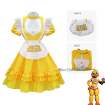 Moe Cos Store M&auml;nguasjakomplekt Kollane Chica Cosplay Kleit Kost&uuml;&uuml;m FNaF Riided 5 &Ouml;&ouml;d Naised Let's Eat /at Freddy's Doujin Rolli m&auml;ngimine Hall S white