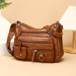 Klassikaline pehme nahast mitmetaskuline crossbody kott mitmekihilise lukuga &otilde;lakott naistele t&ouml;&ouml;ks ja reisimiseks pruun
