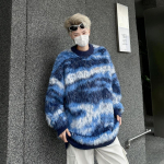 Unisex retro mohiirkootud kampsun: Pehme, avar, &uuml;mmarguse kaelusega, s&uuml;giseks ja talveks M sinine