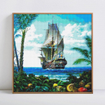 5D teemantv&auml;rvimine T&auml;is&uuml;mmargune maastikupurjekas Teemanttikandid Teemant 30x30