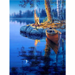 Teemantmaaling Scenic Lake Boat House Ristpiste komplekt t&auml;iskivist lindiga tikandid maastik 20X30CM