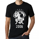 Meeste vintage T-s&auml;rk, graafiline T-s&auml;rk, pesapallis&auml;rk aastast 2008, s&uuml;gavmust valge tekst XS must