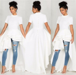 As&uuml;mmeetriline k&otilde;rge madala kaskaadiga peokleit naiste l&uuml;hikeste varrukatega seljaosa t&otilde;mblukuga kleidid s&auml;&auml;re keskel XS valge