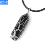 Kuusnurkne Semi Gem kaelakee Looduslikust kivist k&auml;sitsi haavatud elupuu ripats kaelakee black onyx